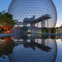 The U.S. exhibition dome at Expo 67 in Montreal; designed by Buckminster Fuller.