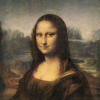 Leonardo da Vinci (1452–1519), Italian. Mona Lisa. About 1505. Oil on wood. 77 cm × 53 cm. Louvre, Paris, France.